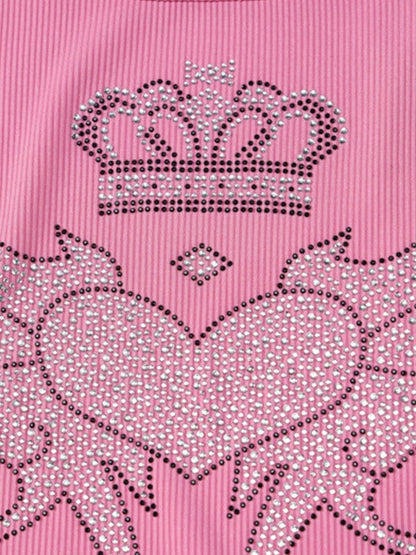 Rhinestone Winged Heart Ribbed Cropped Tank Top