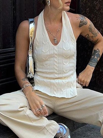 Halter Cable Knit Tank Top