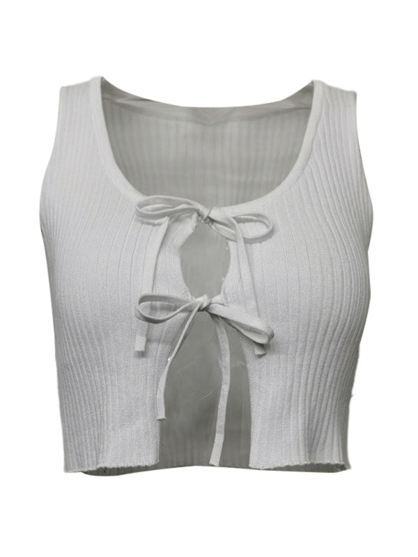 Lace-up Navel Cutout Knit Crop Top