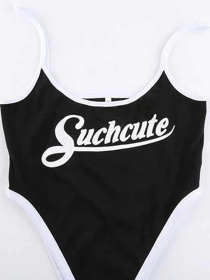 Contrasting Letter Print Bodysuit