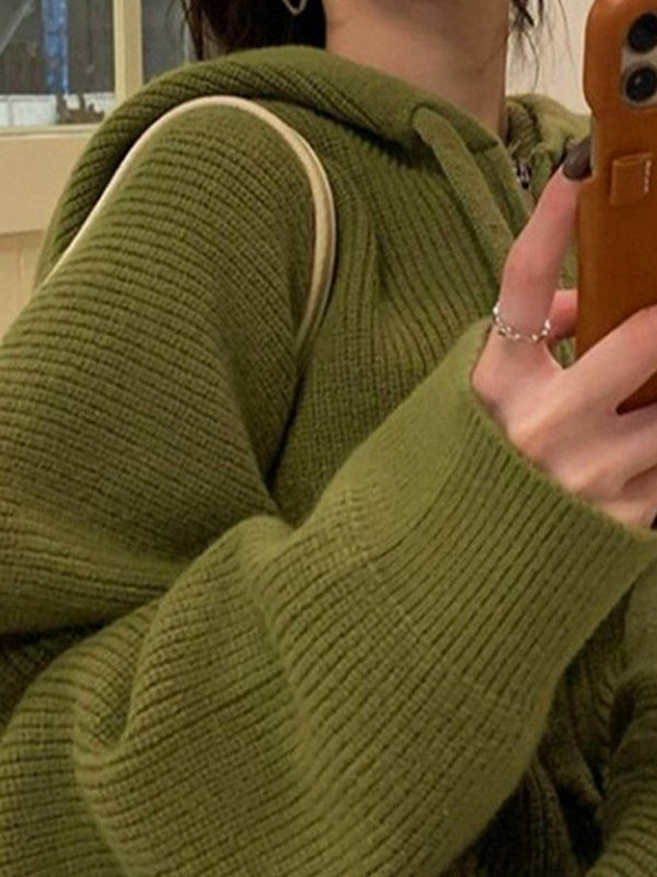 Oversize Zip Up Hooded Knit Cardigan