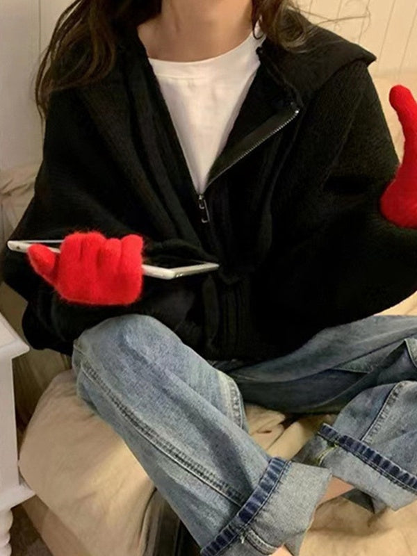 Oversize Zip Up Hooded Knit Cardigan