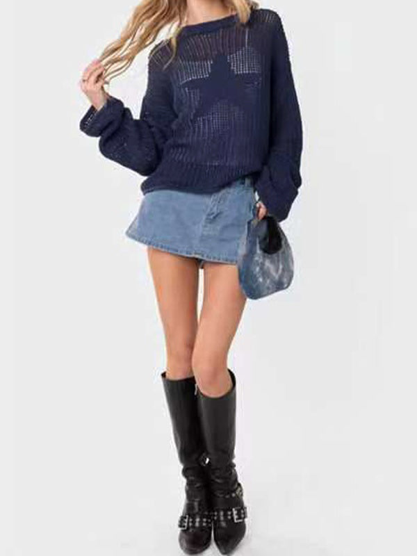 Cutout Star Print Loose Sweater