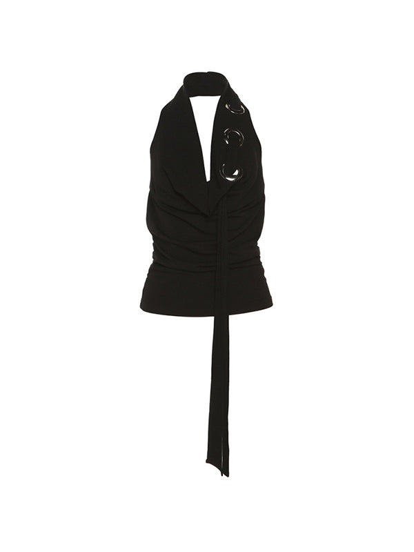 O-Ring Asymmetric Backless Halter Vest