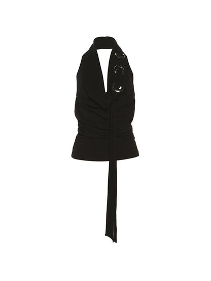 O-Ring Asymmetric Backless Halter Vest