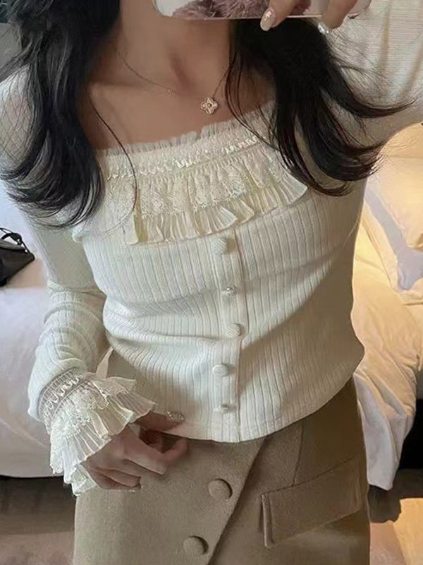 Ruffle Panel Slim Fit Pullover Sweater