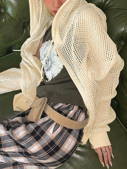 Knit All Over Cutout Hooded Cardigan