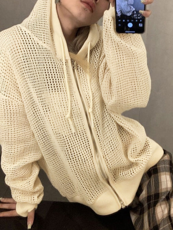 Knit All Over Cutout Hooded Cardigan