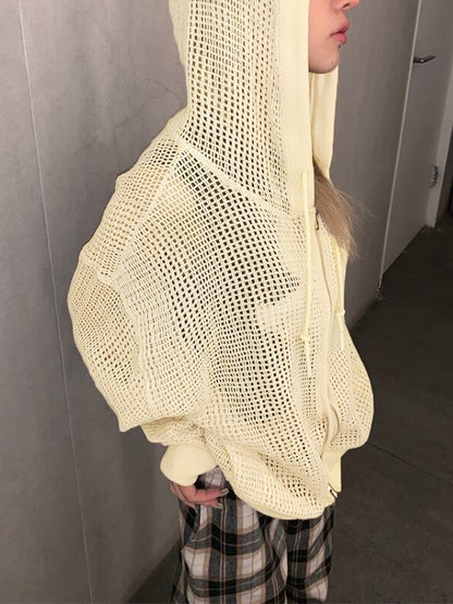 Knit All Over Cutout Hooded Cardigan