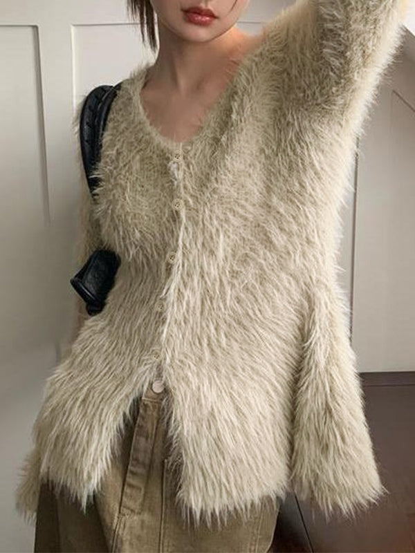 Solid Color V Neck Button Up Cardigan