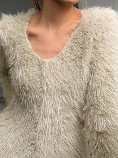 Solid Color V Neck Button Up Cardigan