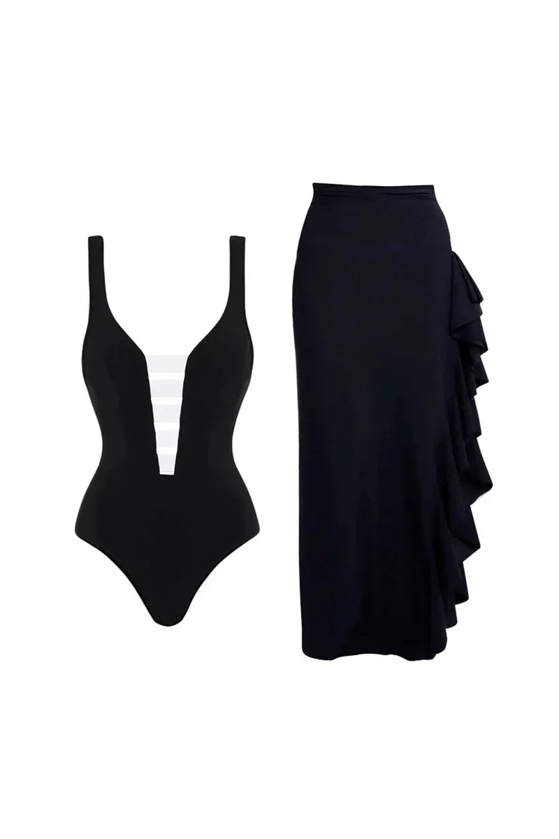 Conjunto de traje de baño de una pieza minimalista con bloques de color