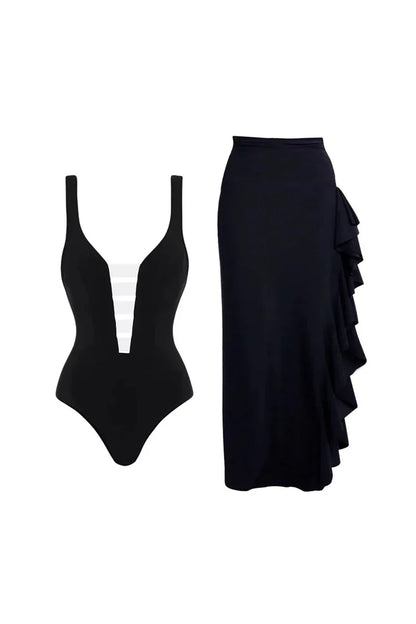 Conjunto de traje de baño de una pieza minimalista con bloques de color