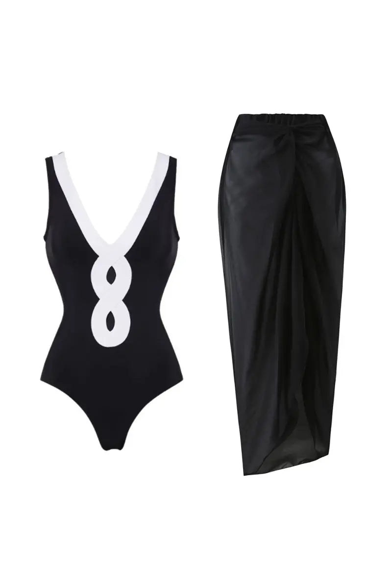 Conjunto de traje de baño de una pieza con bloques de color