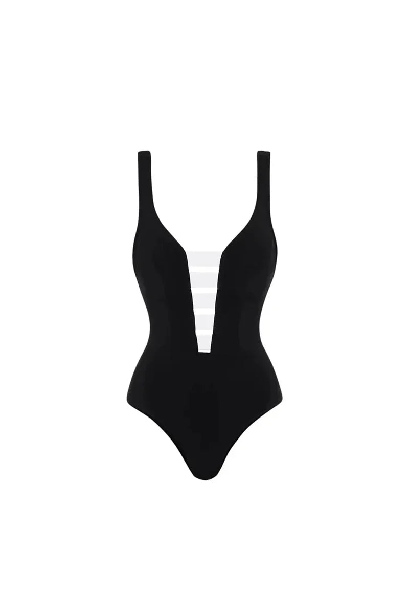 Conjunto de traje de baño de una pieza minimalista con bloques de color