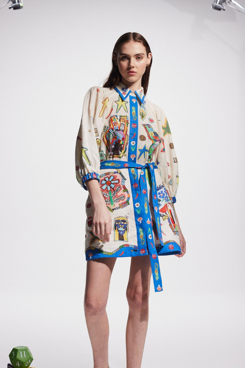Vestido mini con estampado de mangas globo de valencia