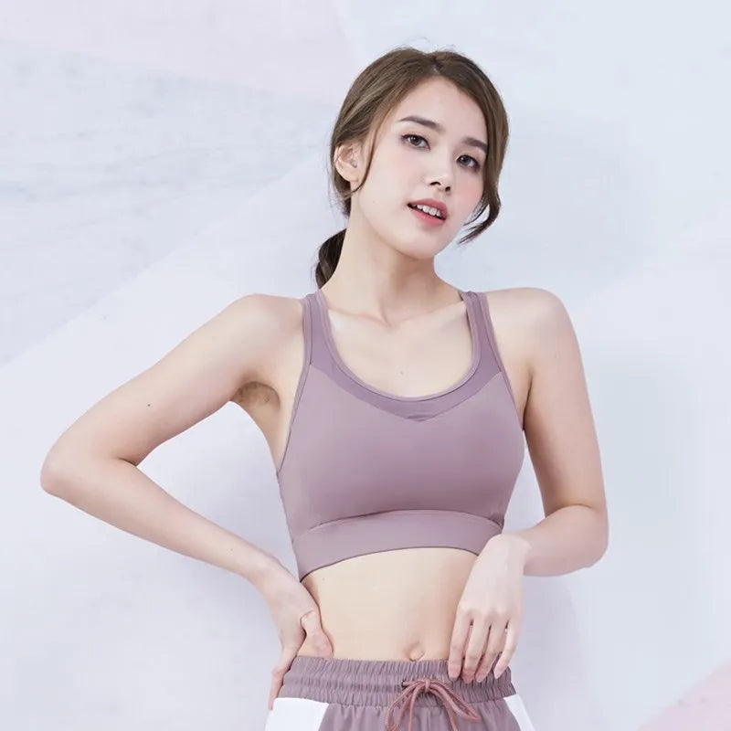 Vansydical Women V-Neck Yoga Tops Padded Athletic Gym Running Push Up Sports Bra