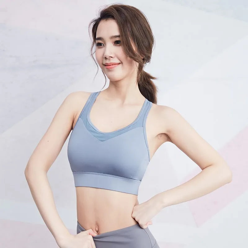 Vansydical Women V-Neck Yoga Tops Padded Athletic Gym Running Push Up Sports Bra