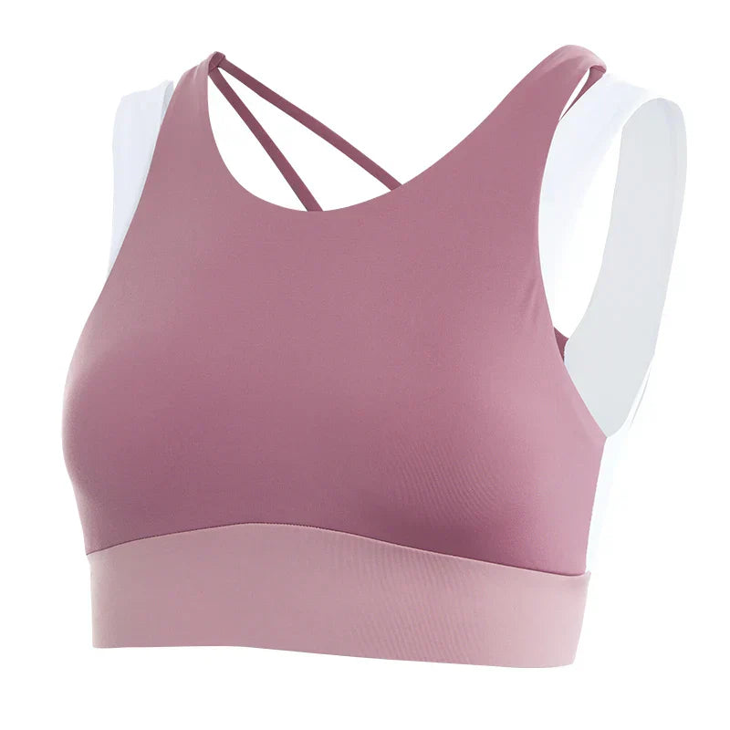 Hollow Crop Tops Double Straps Gym Nylon Spandex Sexy Active Sports Bra