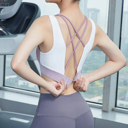 Hollow Crop Tops Double Straps Gym Nylon Spandex Sexy Active Sports Bra