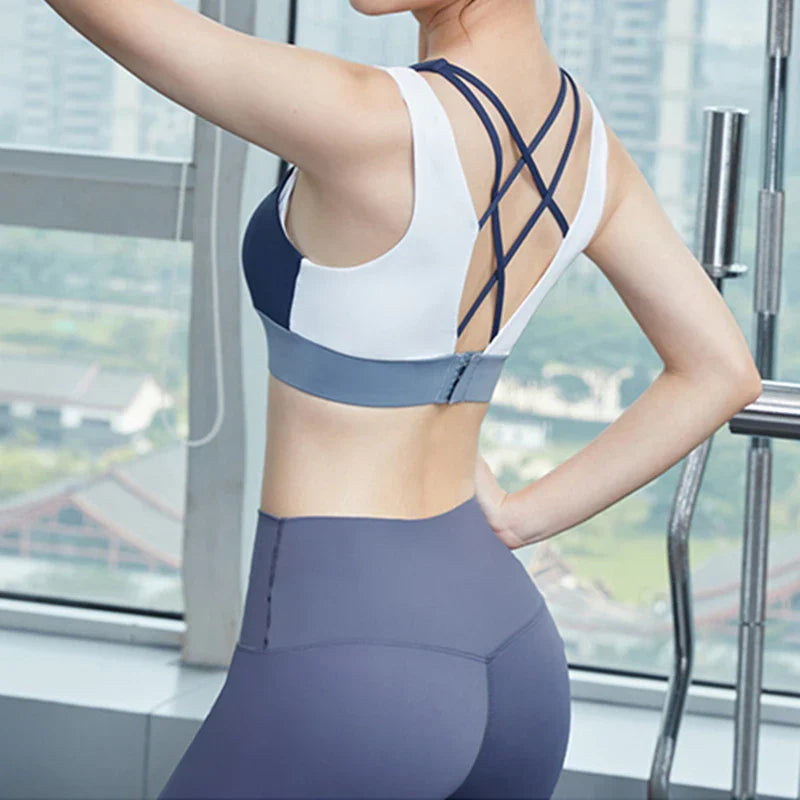 Hollow Crop Tops Double Straps Gym Nylon Spandex Sexy Active Sports Bra