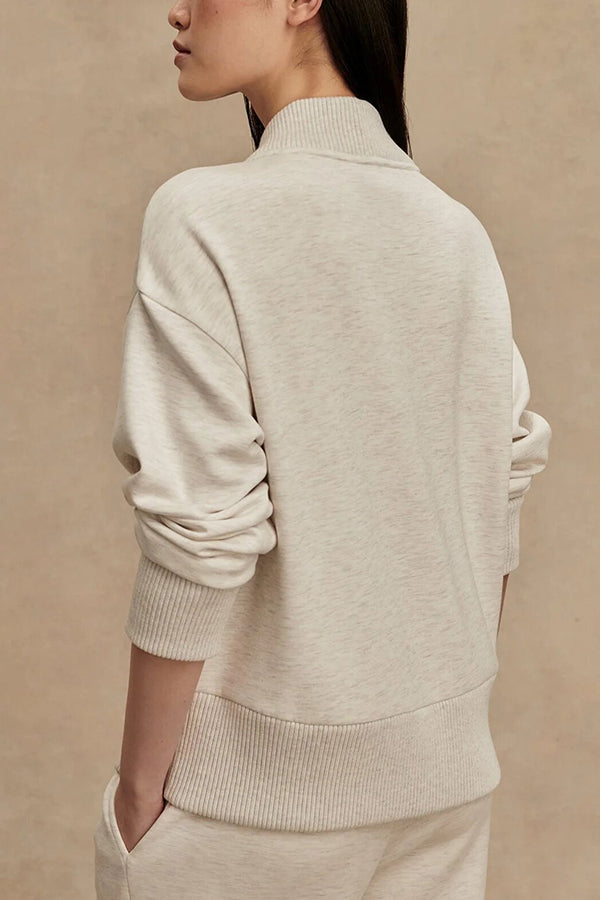 Meet The Autumn Ribbed Zipper Neck Sweatshirt and Elastic Waist Pocketed Loose Pants Set