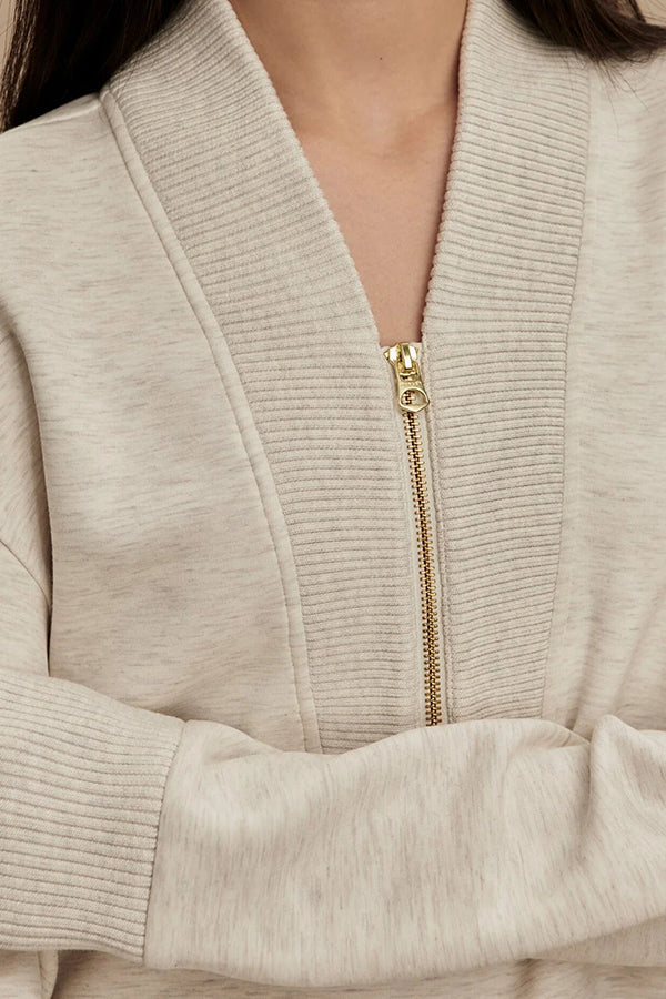 Meet The Autumn Ribbed Zipper Neck Sweatshirt and Elastic Waist Pocketed Loose Pants Set