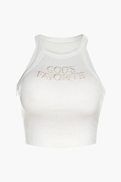 Vella Black Letter GOD'S FAVORITE Tank Top