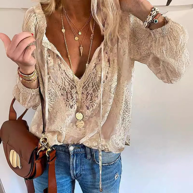 Joscelyn - Elegante blusa de manga larga para mujer