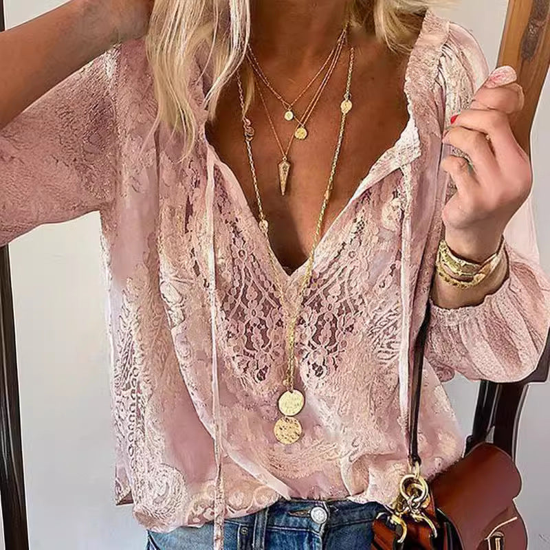 Joscelyn - Elegante blusa de manga larga para mujer