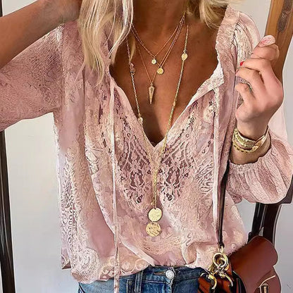 Joscelyn - Elegante blusa de manga larga para mujer