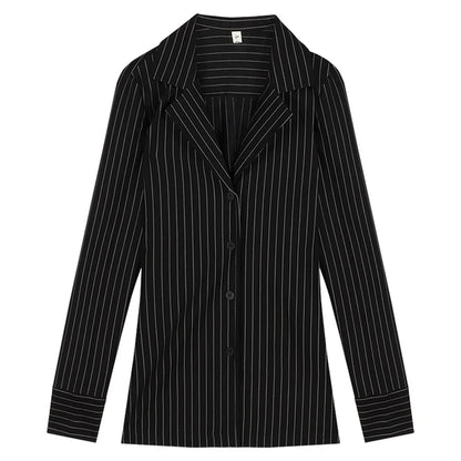 Vintage Blouses Black Stripe Slim fit Shirts Long Sleeve Top Women Korean Fashion Office Lady Aesthetic Elegant Shirt Women