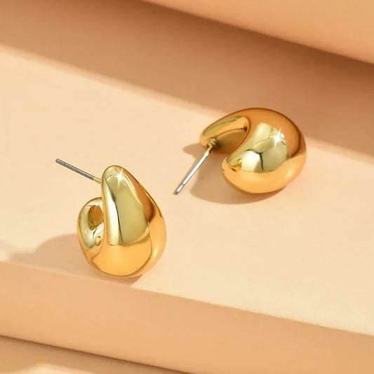 Chunky Dome Gold Plated Metal Teardrop Lightweight Statement Wedding Jewelry Earring