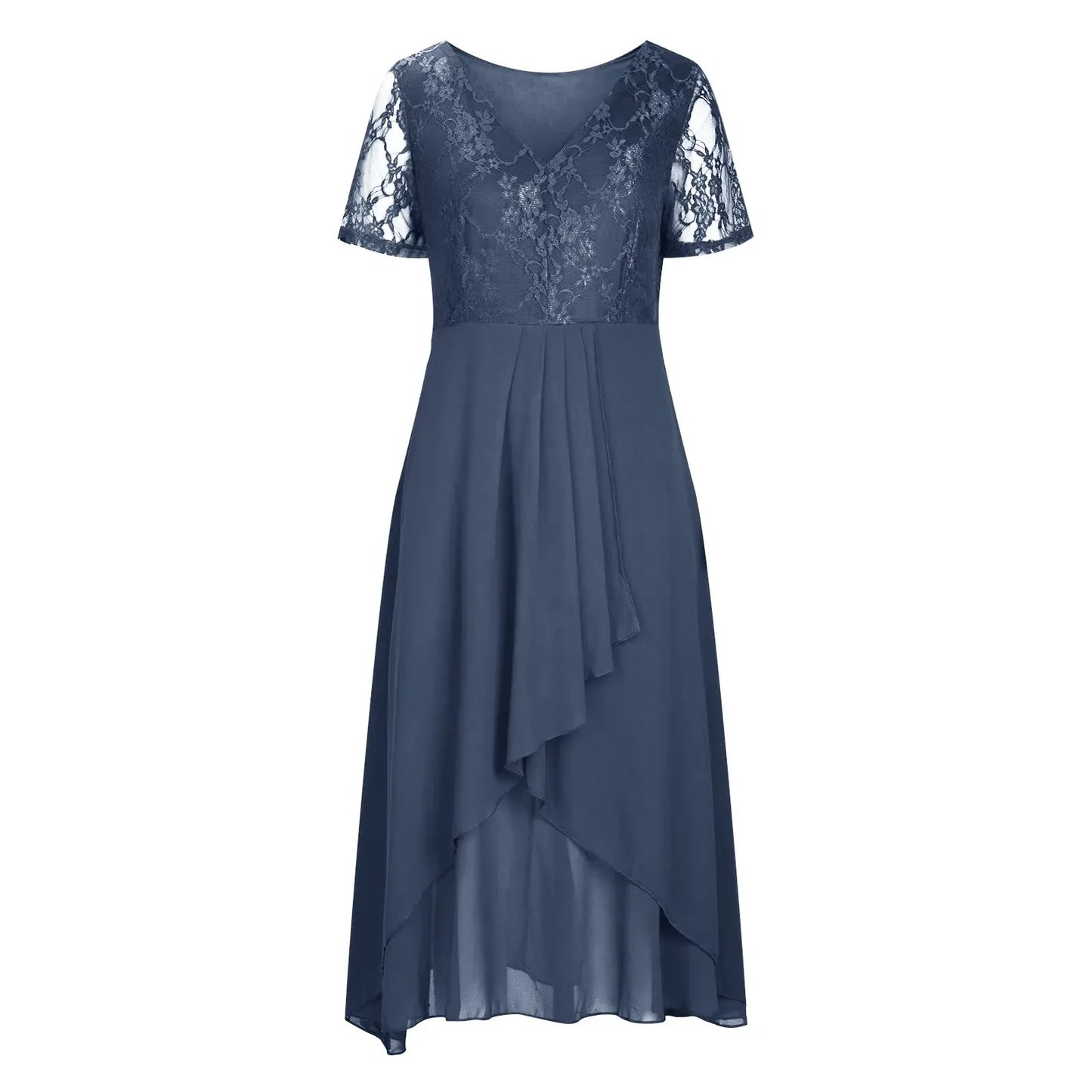 FashionSierra - Vintage Chiffon V Neck Splicing Lace Hollow Pleated Large Swing Summer Women Dress