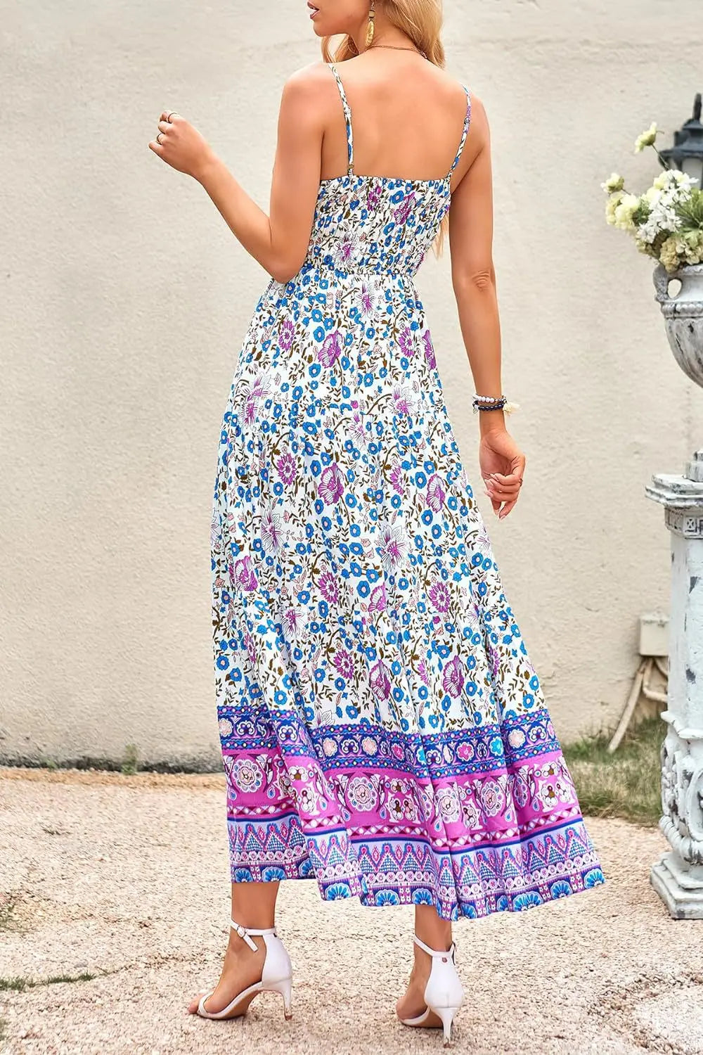 Vintage Flower Print Spaghetti Strap Dresses Women Fashion Trendy Bohemian Beach Vacation Long Dress Female Summer New Vestidos