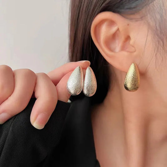 Gold Plated Frosting Drop Women Glossy Stainless Steel Thick TearDrop Jewelry Gifts Earring