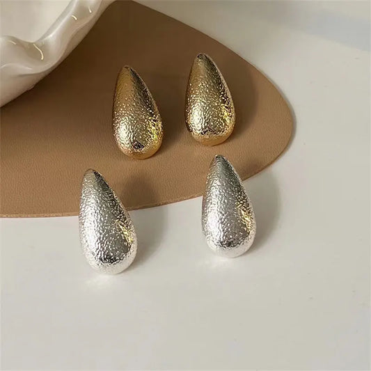 Gold Plated Frosting Drop Women Glossy Stainless Steel Thick TearDrop Jewelry Gifts Earring