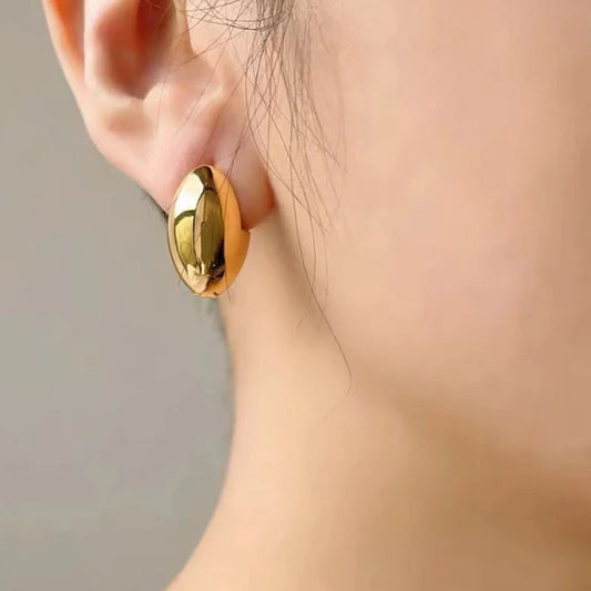 Gold Plated Smooth Metal Hoop Women Glossy Shiny French Luxury Fashion Statement Jewelry Earring