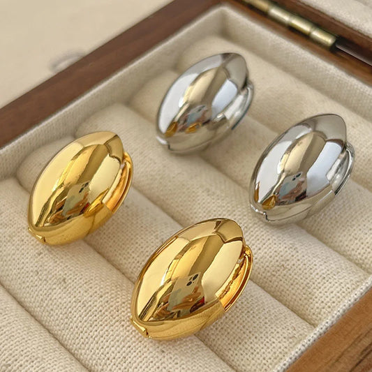 Gold Plated Smooth Metal Hoop Women Glossy Shiny French Luxury Fashion Statement Jewelry Earring