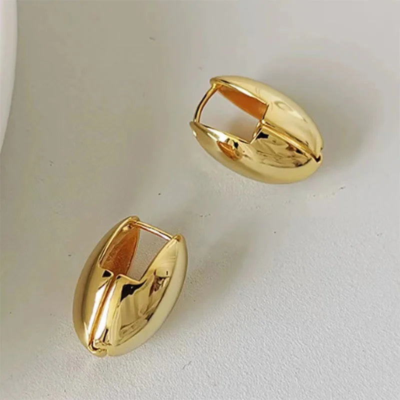 Gold Plated Smooth Metal Hoop Women Glossy Shiny French Luxury Fashion Statement Jewelry Earring
