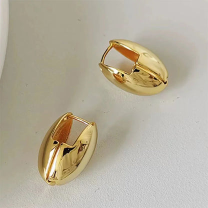Gold Plated Smooth Metal Hoop Women Glossy Shiny French Luxury Fashion Statement Jewelry Earring