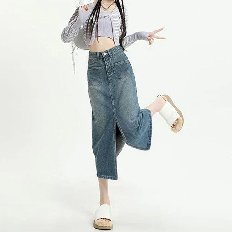 2025 New High Waisted Small Package Hip Half-Body Skirt Jeans