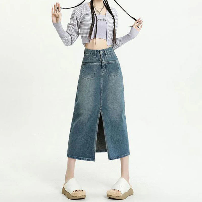 2025 New High Waisted Small Package Hip Half-Body Skirt Jeans