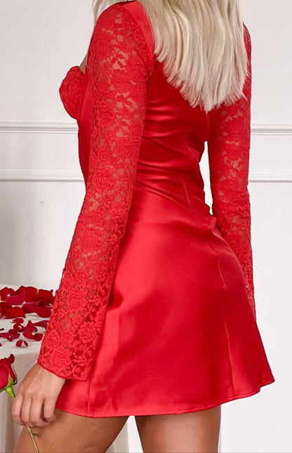 Romancia Red Long Sleeve Mini Dress