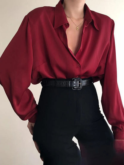 Blusa elegante de manga larga con botones para mujer, color liso | Ideal para primavera/verano