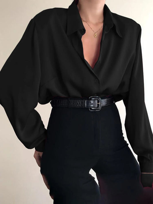 Blusa elegante de manga larga con botones para mujer, color liso | Ideal para primavera/verano