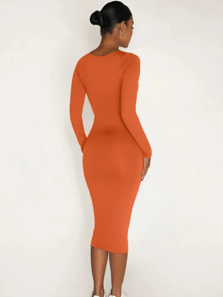 DressBetty - 2024 Classics Solid Collar Long-sleeved Vintage Sexy Bodycon Dress