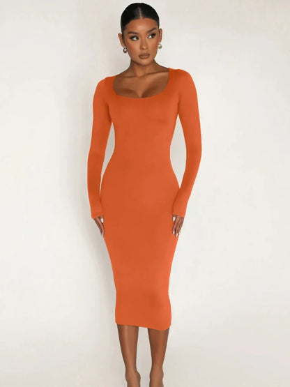 DressBetty - 2024 Classics Solid Collar Long-sleeved Vintage Sexy Bodycon Dress
