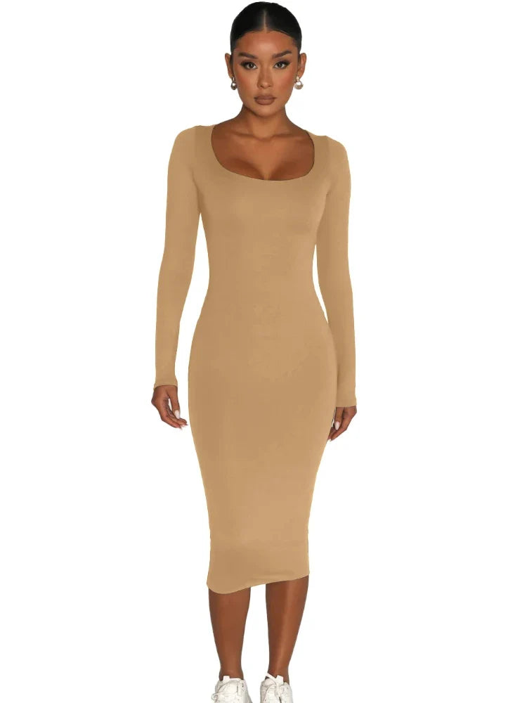 DressBetty - 2024 Classics Solid Collar Long-sleeved Vintage Sexy Bodycon Dress