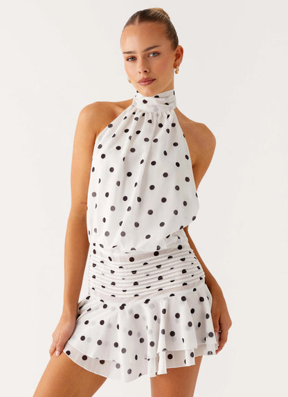 Wave Dot Halter Mini Dress